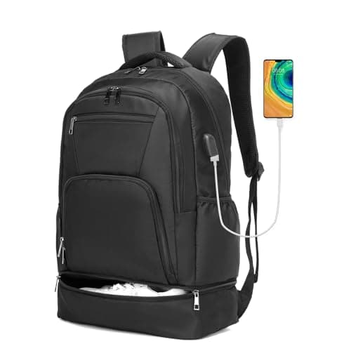 Image of Seyfocnia Gym Backpack With Shoes Compartment for Men Women - Travel Sports Pack With USB Charging Port, Water Resistant, Black, One Size