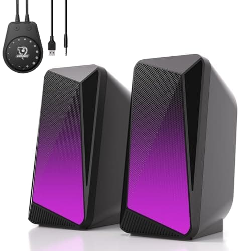 Image of SOULION C30 Bluetooth PC Speakers for Desktop Computer, Monitor, Laptop, Gaming, 3.5mm Aux input, USB Powered, Colourful LED Lighting, Stereo 2.0, 1 Pair