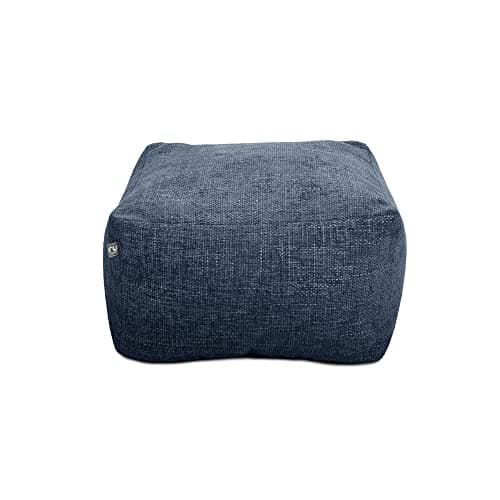 Image of rucomfy Beanbags Weave Ottoman Bean Bag - Large Modern Pouffe - Use as Footstool Extra Seating or Side Table - Chunky Durable Soft Fabric - L60 x W60 x H36cm (Marine)