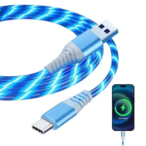 Image of 2M Glowing USB C Charger Cable,Light up Charging Cable 2M,60W Fast Light up Charging Cable & Data Transfer with LED Light for Samsung, iPhone, PS5 & Switch Etc (Blue)