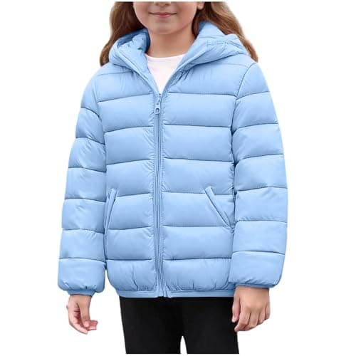 Image of duxyoz Kids Winter Coat Girls Boys - Lightweight Packable Hooded Puffer Jacket,Windproof Warm Padded Quilted Coat for School Outdoor Activities (UK, Age, 12 Years, 13 Years, Regular, A Blue)
