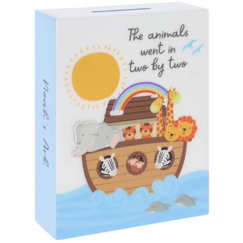 Image of Shudehill Giftware Noah’s Ark Wooden Money Box – Decorative Nursery Savings Box with Animal Design – Baby Gift Keepsake