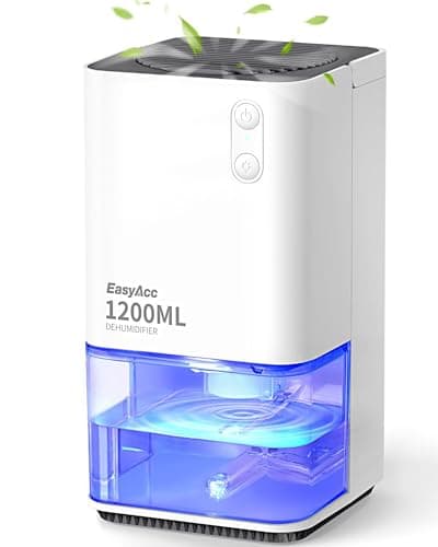 Image of EasyAcc Electric Dehumidifier - 1200ml, Ultra Quiet & Auto Shut Off, 7 LED Colors, Portable for Home, Wardrobe, Bathroom, Closet, RV, Bedroom, Garage - Gray&White