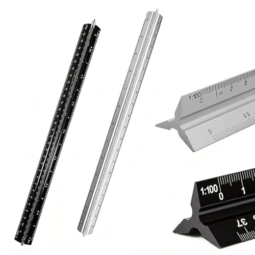 Image of Aiyraa 2Pc Architectural Scale Ruler, Aluminum Triangular Scale Ruler Metric 1:20, 1:25, 1:50, 1:75, 1:100, 1:125, 12 Inch Standard for Architects, Students, Draftsman and Engineers – Black + Silver