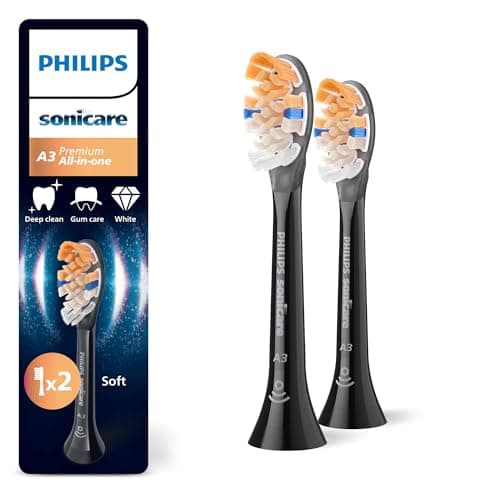 Image of Philips Sonicare A3 Premium All-in-One, Genuine Replacement Toothbrush Heads, Black, 2 Pack, HX9092/88