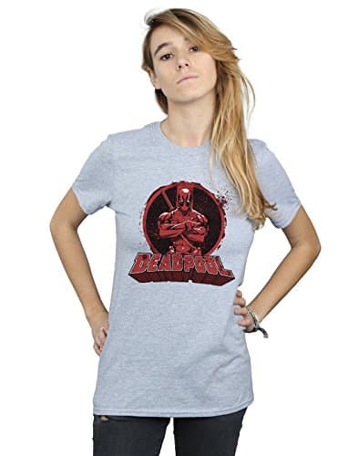 Image of Marvel Women's Deadpool Crossed Arms Logo Boyfriend Fit T-Shirt Sport Grey Medium