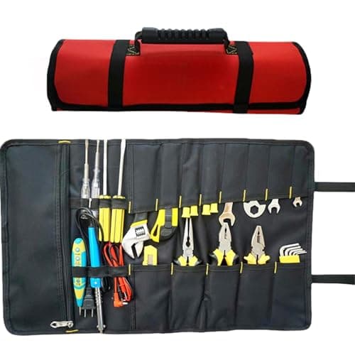 Image of HSTWODE Tool Roll Bag, Multi-Purpose Tool Roll-Up Bag, Tool Wrap Roll Organiser, Screwdriver Wrench Tool Storage (Red)