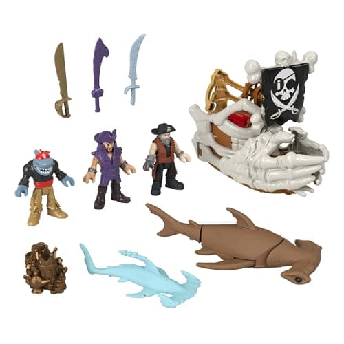 Image of Fisher-Price Imaginext Billy Bones Pirate Bundle Playset with 3 Action Figures & Toy Boat with Skeleton Hands and Launcher, 7 Accessories, JLC51