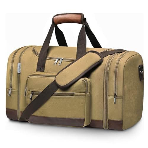 Image of Wolhbege Duffle Bag for Travel,Mens Travel Bag & Carry On Bag for Men with Expandable Design and Luggage Sleeve –Duffel Bag for Gym, Weekender, Overnight Trips, Khaki, 21*10*11.5inch