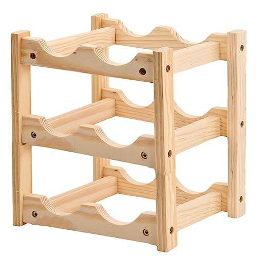Image of Fangehong Wooden Wine Rack, 3 Tier 6 Bottles Wine Bottle Display Shelves, Free Standing Wine Storage Holder, Wine Racks for Kitchen Pantry Wine Cellar Bar Home Decoration (B)