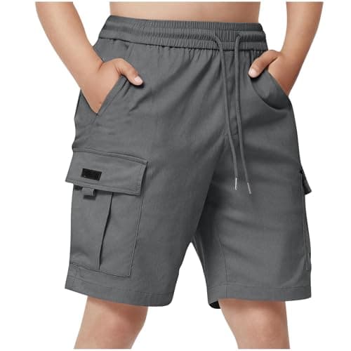 Image of duxyoz Boys Cargo Shorts Kids Drawstring Lightweight Summer Short With Pockets Baggy Loose Casual Sweat Shorts Outdoor Joggers Sweatpants Bermuda Short Straight Leg Running Hiking Pants 12-13 Years