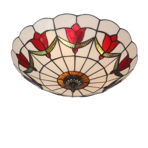 Image of Skyweel 16 Inch Tiffany Style Ceiling Light Flush Mount Ceiling Light Flower Vintage Chandeliers Bedroom Pendant Lighting Fixtures E27 Bulbs (16 Inch Red)
