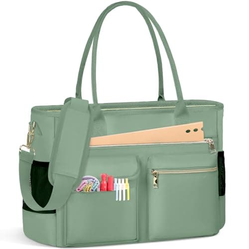 Image of RAINSMORE Laptop Tote Bags for Women 15.6 inch Teacher Bag Large Nurse Utility Bag Computer Messenger Briefcase with Insulated Pocket for Work School Office Business University Mint Green
