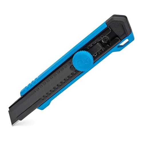 Image of OX Pro 18mm Snap-Off Utility Knife with Twist Lock Blade Control, Heavy-Duty Aluminium Body, SK5 Blade with 8 Snap Points, Safety Snapper & Tether Hole, OX-P225601