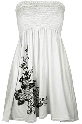 Image of REAL LIFE FASHION LTD Women’s Bandeau Boob Tube Sheering Midi Dress Ladies Plain Bandeau Summer Wear Strapless Short Dress Printed Fancy Party Dress Top Sleeveless Floral Print Shirt Size UK 8-22