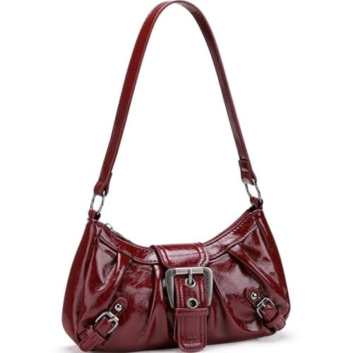 Image of WantGor Women's Shoulder Bag Clutch Tote Bags Top Handle Purse Zipper Vintage Handbag Buckle Punk Hobo Purses Trendy Underarm Bag (Burgundy)