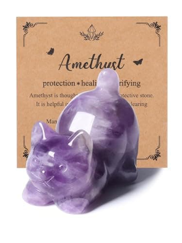 Image of JSDDE Amethyst Crystal Cat Figurine for Cat Lovers Cute Gemstone Cats Ornaments for Home Office Statue Gifts