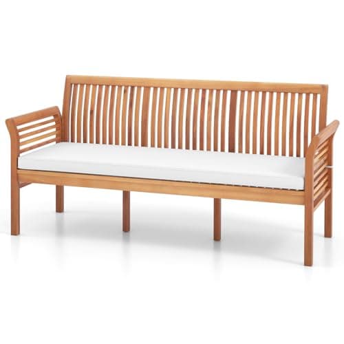 Image of RELAX4LIFE 3-Seater Garden Bench, 159cm Extra Long Acacia Wood Patio Loveseat Park Bench Chair with Seat Cushion, Outdoor Furniture Leisure Porch Seating for Backyard Porch Balcony