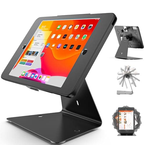 Image of Keuvirya Anti-Theft iPad Kiosk Stand, Aluminum Lightweight Secure iPad POS Stand, 360° Swivel Lockable Tablet Holder Enclosure- Compatible w/iPad 10.2" (2021 9th Gen, 2020 8th Gen & 2019 7th Gen)