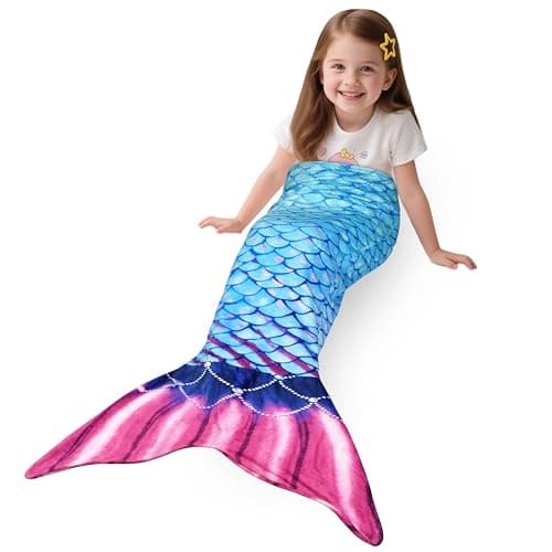 Image of Catalonia Classy Mermaid Tail Blanket, Fish Scale Pattern Snuggle Blanket for Girls Woman, Ultra Soft Fleece Sleeping Throw for Kids, Cozy Mermaid Gift for Adult Toddlers