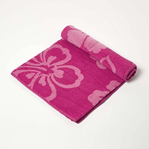 Image of HOMESCAPES Pink Beach Towel 70 x 150 cm Quick Dry Towel with Floral Design Eco-Friendly Recycled Cotton Rich Super Absorbent Large Travel Towel
