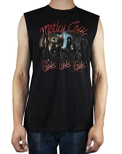 Image of Motley Crue Mens T Shirt Sleeveless | Charcoal Girls Girls Girls Print Band Tee | Amplified Clothing Top