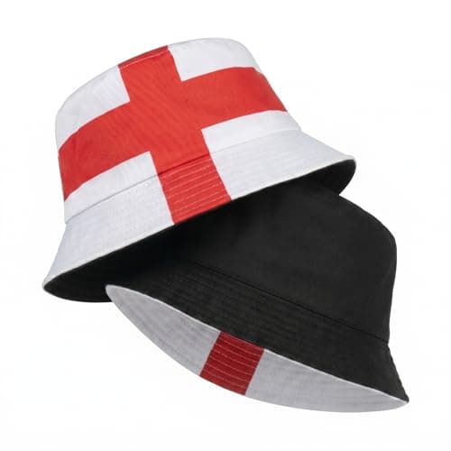 Image of AURALIN England Bucket Hat Reversible St George's Cross Polyester Sun Hat (56-58cm) Essential Football Fan Gear for Men & Women World Cup 2026 & St George's Day