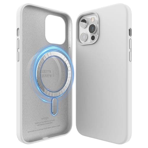 Image of elago Magnetic Silicone Case Compatible with iPhone 12 Pro Max 6.7 Inch - Built-in Magnets, Compatible with MagSafe accessories (White)