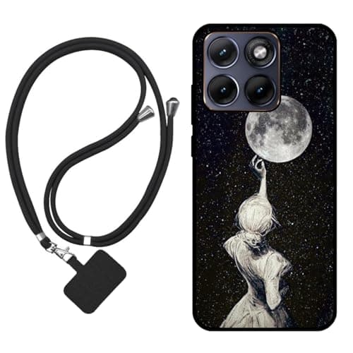 Image of Sunrive Case compatible with Moto Edge 70 Fusion, Ultra Slim matte Soft Premium TPU Back Rubber Bumper Protector Patterns Cover(Back Shadow,Moon,Stars)+1 x Phone Lanyard
