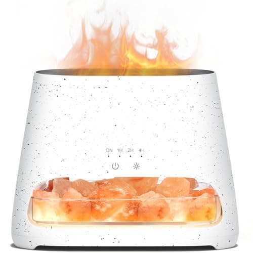 Image of SALKING 2-in-1 Ultrasonic Essential Oil Diffuser & Himalayan Salt Lamp, Aromatherapy Diffuser Cool Mist Humidifier with Auto Off Function, 100% Pure Himalayan Pink Salt Rock, 150ml (Off-White)