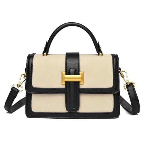 Image of Micmores Mini Crossbody Bag (20 * 12 * 5cm) - Faux Suede & Vegan Leather Small Square Purse for Women, Top Handle Shoulder Clutch for Commute & Party (Beige)
