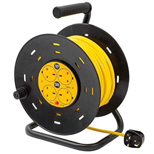 Image of SLx Outdoor Extension Lead, 50m, 4 Socket Extension Reel, Heavy Duty Extension Cable, Thermal Cut Out, Extension Lead for Garden lawn mower Office, 13A Fused UK Plug