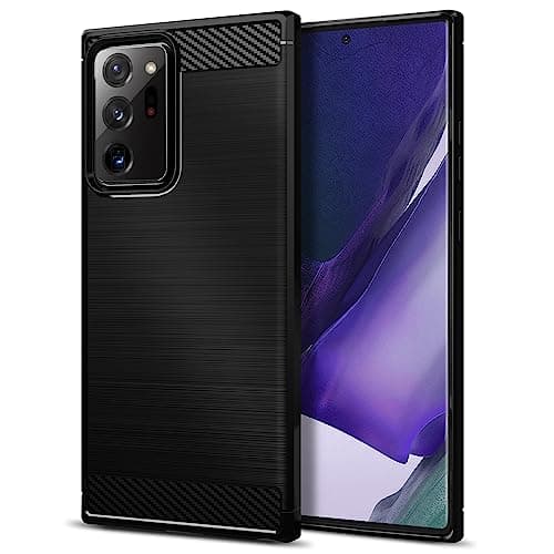 Image of Qiinogow Case Compatible with Samsung Galaxy Note 20 Ultra 5G, Slim Fit Phone Cover with Shock-Absorption, Carbon Fiber TPU Rubber Protective Case, Black