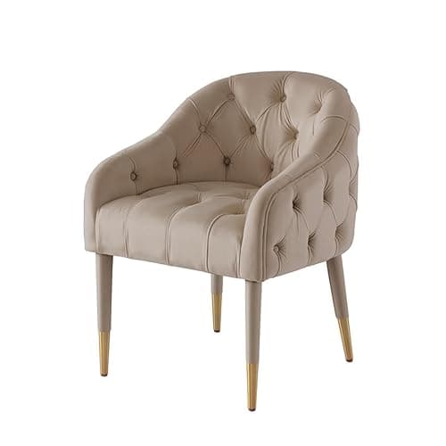 Image of MY Furniture Sophia Dining carver Chair - taupe - Brass Caps- deep velvet buttoned upholstery - luxurious elegant comfortable classic sprung base affordable designer chair