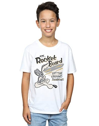 Image of LOONEY TUNES Boys Wile E Coyote Rocket Board T-Shirt 5-6 Years White