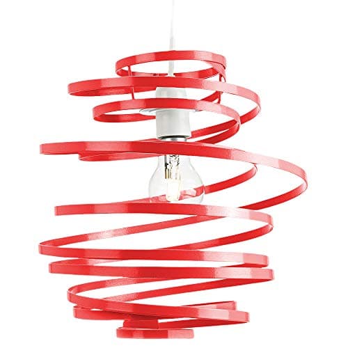 Image of Modern Designer Vibrant Red Gloss Metal Double Ribbon Spiral Swirl Ceiling Light Pendant Shade | 23cm Diameter | 60w Maximum by Happy Homewares
