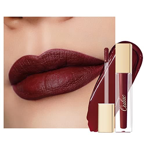 Image of Oulac Matte Liquid Dark Red Lipstick for Women, Long Lasting Lip Stain, Waterproof Highly Pigmented Creamy Formula Lipstick with Vitamin E, Vegan, 4.5ml (M18)