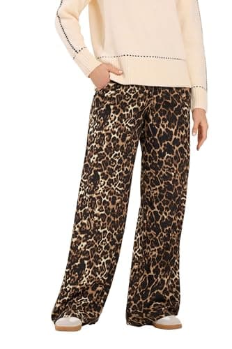 Image of Long Tall Sally - LTS Tall & Black Leopard Print Wide Leg Trousers - Women's