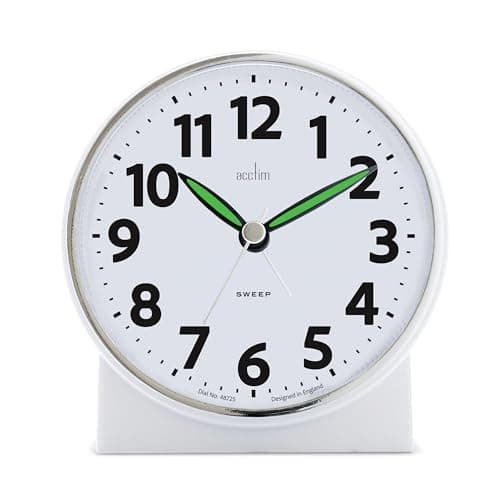 Image of Acctim Micah Alarm Clock, Analogue Display, Non-Ticking, Blue LED Backlight, White (Pearl White)