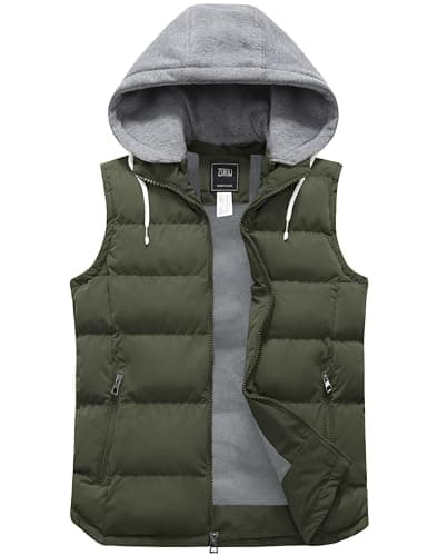 Image of ZSHOW Men's Lightweight Winter Gilets Outdoor Windproof Vest Cotton Padded Gilets Hooded Sleeveless Vest Army Green S