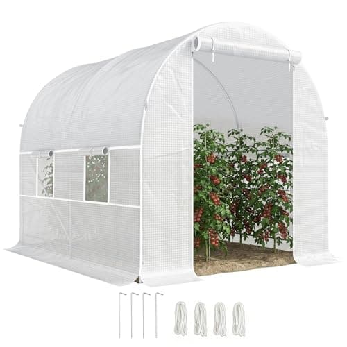 Image of Outsunny 2.5 x 2 x 2 m Polytunnel Greenhouse, Walk-in Green House for Garden with Mesh Windows, Galvanised Steel Frame, White