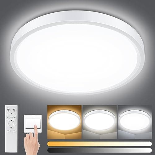 Image of Smanu Dimmable LED Ceiling Light Panel with Remote Control,18W 1500LM,3000K-6000K,Night Light Function,IP54 Waterproof Round LED Flush Mount Ceiling Light for Bedroom,Bathroom,Kitchen,Hallway,Ø22CM