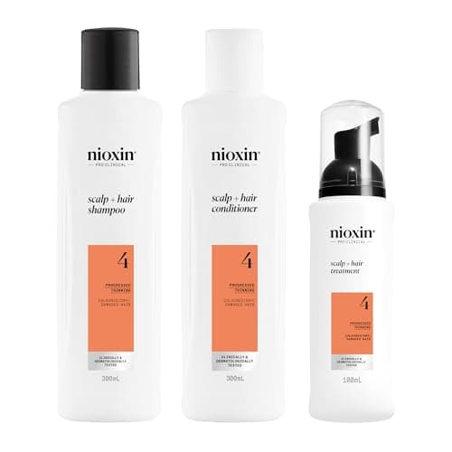 Image of Nioxin Scalp + Hair Thickening System 4 Loyalty Kit - Hair Thickening System for Coloured, Dry and Damaged Hair with Progressed Thinning - Shampoo, Conditioner and Scalp Treatment, 300+300+100ml