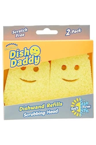 Image of Scrub Daddy Dish Wand Scrubbing Brush Replacement Heads, Soap Dispensing Brushes, Texture Changing Washing Up Sponges, Detachable Dish Daddy Head Sponge Refills, Yellow 2 Pack