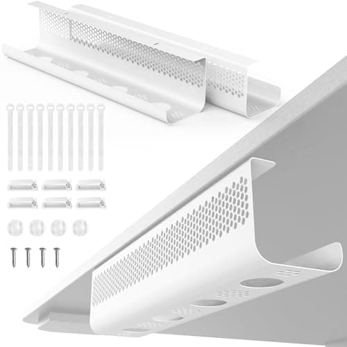 Image of KHAMAL Under Management Cable Tray - 2 Pack Cable Management Under, Cable Tray for Tidy Office and Home Desk（White)