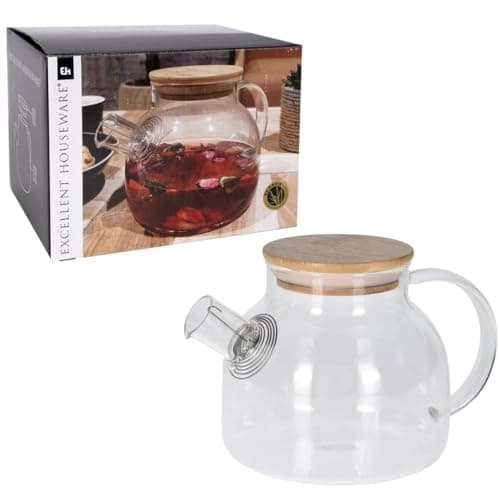 Image of Glass Teapot with Infuser 1L Borosilicate Tea Pot with Stainless Steel Filter & Bamboo Lid Heat Resistant Loose Leaf Tea Maker Pitcher for Herbal Tea, Fruit Tea, Coffee & Hot or Cold Drinks