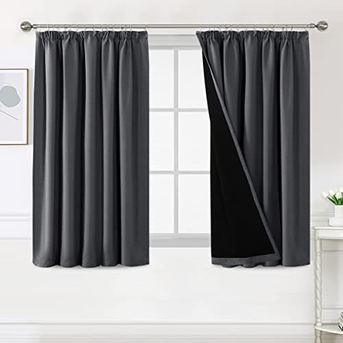 Image of BellaHills 100% Blackout Curtains for Bedroom Thermal Insulated Curtains & Drapes Blackout Curtains Pencil Pleat Curtains for Living Room with Black Liner 2 Panels, 66 x 54 Inch, Charcoal Grey