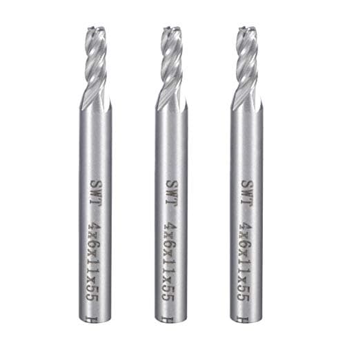 Image of sourcingmap 3PCS 6mm Shank 4mm x 11mm Straight Flat Nose End Mill Cutter CNC Router Bits 4 Flute