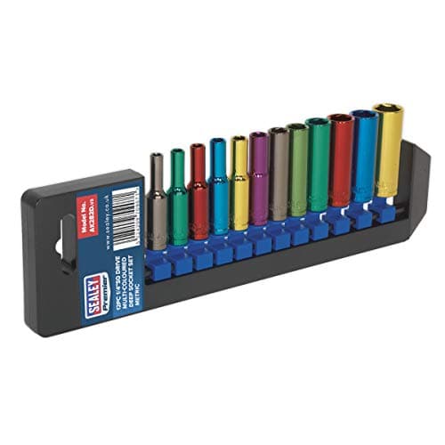 Image of Sealey Ak282D Multi-Coloured Socket Set 12Pc 1/4In Sq Dr 6Pt Deep Metric