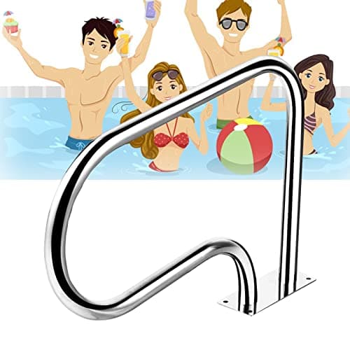 Image of Pool Rail 29.5x22.4 Inches Bend Pool Railing - 304 Stainless Steel - 250LBS Load Capacity - Silver Rustproof Pool Handrail - Humanized Swimming Pool Handrail with Blue Grip Cover(1.5MM)